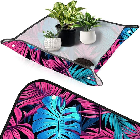 Pardick Repotting Mat for Indoor Plant 26"x26" Leaves Soil Change Mat Waterproof Planting Tray Foldable Succulent Potting Mat Gardening Gifts for Women Men Plant Lovers