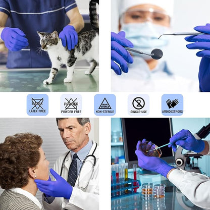 Safe Health Nitrile Exam Gloves – 4 mil, Latex-Free, Powder-Free, Disposable, Blue, Medical Grade, Food, Cleaning Use