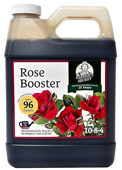 Farmer's Secret Rose Booster Fertilizer (32oz) - Super Concentrated - Formulated for All Types of Roses Throughout The Life Cycle - Encourages Healthy Growth and Vibrant Blooms
