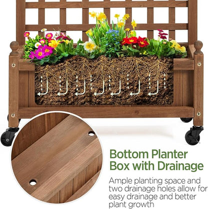 Yaheetech 2pcs 50" H Raised Garden Bed with Trellis & Wheels Standing Vertical Horticulture Planter Box for Vine Climbing Plants, Flowers, Herbs Brown