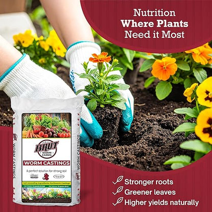 Brut Organic Worm Castings for Plants 12 LB – Natural Nutrients, Fertility Builder, Plant Food for Potting Soil and Garden Soil – Indoor and Outdoor Use