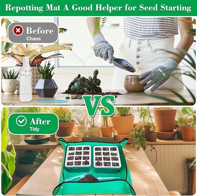 Reusable Silicone Seed Starter Tray, 96 Cells Seed Starter Kit with Humidity Adjustable Dome and Lid, 8 Packs Plant Germination Trays with Repotting Mat Germination Kit for Seeds Grow Starting
