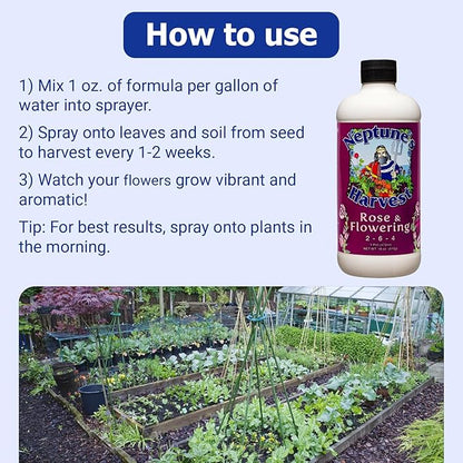 Neptune's Harvest Rose & Flowering Fertilizer (2-6-4) - 18oz Pint - Organic Liquid Food for Vibrant Blooms & Growth - Promotes Healthy Foliage - Ideal Fertilizer for Indoor & Outdoor Use