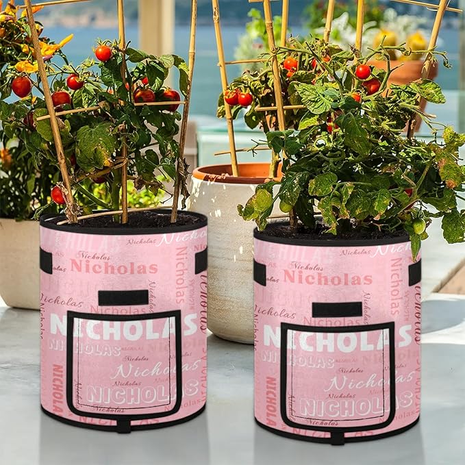 Custom Name Grow Bags 7 Gallon Personalized Breathable Potato Growing Bag with Flap Harvest Window and Handles Garden Planting Bag for Tomato Vegetable Fruits 2 Pack Light Pink