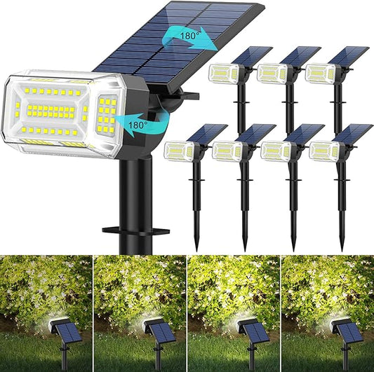 102 LEDs Solar Spot Lights Outdoor, [ 4 Modes/8 Pack] Solar Spotlights Waterproof IP65, Adjustable Light & Panel Landscape Flood Powered Lights for Yard Garden Pathway Wall (Cool White)