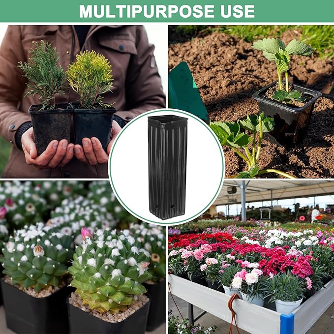 20-Pack Plant Nursery Pots, 4.72x4.72x12.6 Inch Plastic Deep Growing Nursery Pots Succulent Planter Flower Tree pots with Drainage Holes for Indoor Outdoor Gardening [Black]