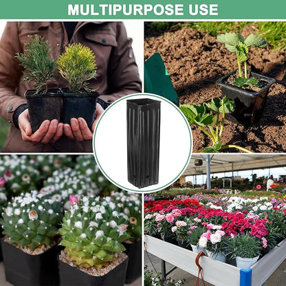20-Pack Plant Nursery Pots, 4.72x4.72x12.6 Inch Plastic Deep Growing Nursery Pots Succulent Planter Flower Tree pots with Drainage Holes for Indoor Outdoor Gardening [Black]