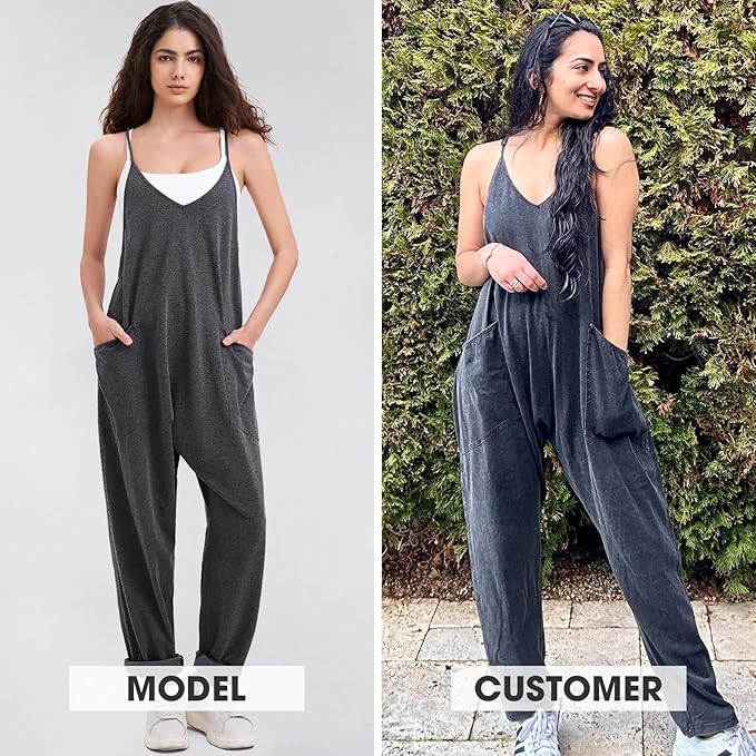 EXLURA Womens Casual Summer Jumpsuits 2026 Romper Bib Outfits Beach Vacation Denim Trendy Fashion Overalls with Pockets
