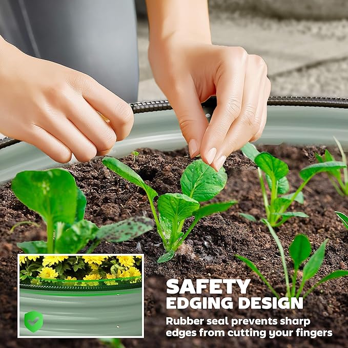 Outsunny Galvanized Raised Garden Bed Set of 2, Planters for Outdoor Plants with Safety Edging, Easy-to-Assemble Stock Tanks for Growing Flowers, Herbs and Vegetables, 3' x 3' x 2', Light Green