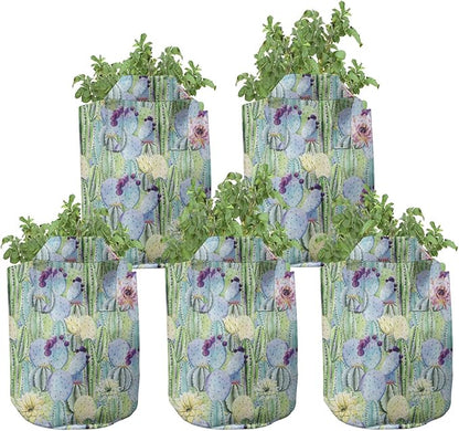 Ambesonne Colorful Grow Bags 5-Pack, Orange Lemon Fruits, Heavyduty Fabric Pots with Handles for Plants, Magenta Orange