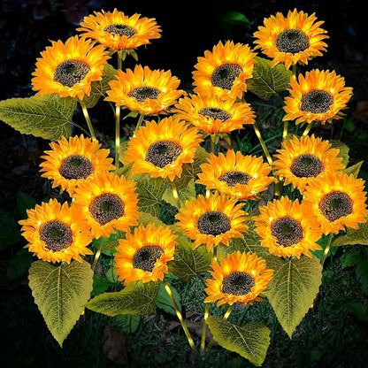 6 Pack Solar Garden Lights Outdoor, 2 Lighting Modes Warm White LED Waterproof Solar Powered Sun Flowers Landscape Light for Outside Yard, Patio, Pathway Decorative, Décor, Gifts