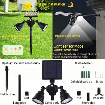 Solar Outdoor Spotlights, 1400-Lumens Bright 36 LED Motion Sensor Spot Lights Waterproof Double Head Security Light Wall Lights Landscape Light for Patio Deck Yard Garden Driveway Lighting