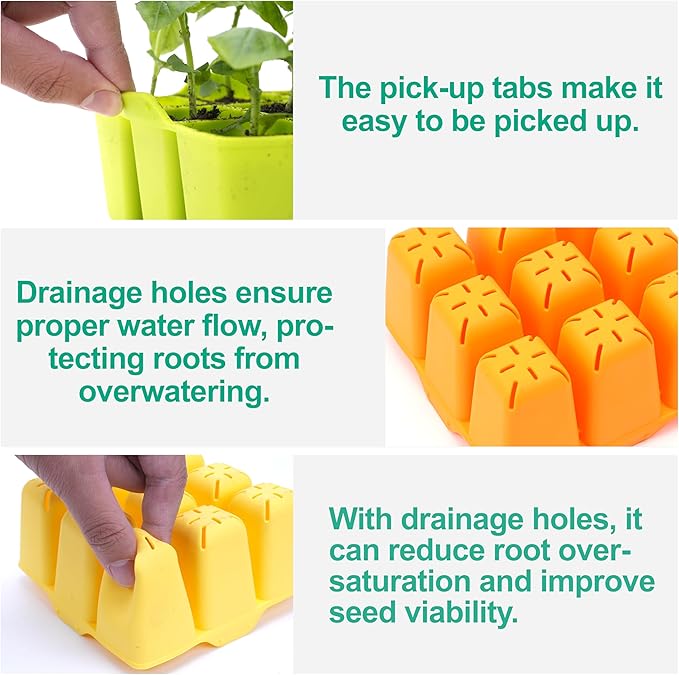 Silicone Seed Starter Tray - 16-Pack Seedling Starter Trays with Flexible Pop-Out Cells for Seed Starting, Indoor Gardening Reusable Plant Germination Trays, BPA-Free & Dishwasher Safe