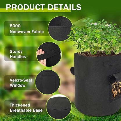 4-Pack 15-Gallon Grow Bags with 2 Flaps and Reinforced Handles,Non-Woven Potato Grow Bags, Heavy-Duty Thickened Aeration Fabric Pots for Potatoes, Tomatoes, Flowers, and Vegetables