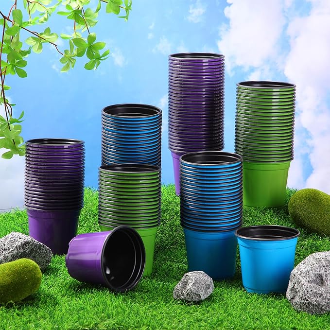 Havawish 150 Pcs 4 Inch Plastic Nursery Pots Seedling Starting Pots with Drainage Holes Thicken Flower Planters Seed Starting Indoor Outdoor for Seedling Cutting Transplanting(Multicolor)