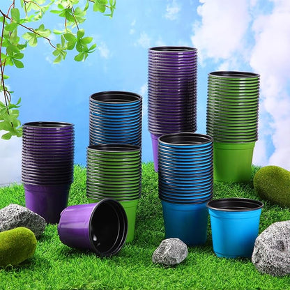 Havawish 150 Pcs 4 Inch Plastic Nursery Pots Seedling Starting Pots with Drainage Holes Thicken Flower Planters Seed Starting Indoor Outdoor for Seedling Cutting Transplanting(Multicolor)
