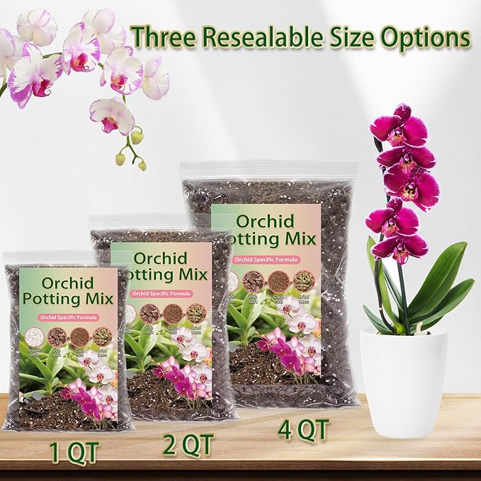 Premium Orchid Potting Mix for Repotting,2.02 Quarts Orchid Soil for Various Orchid Types,Orchid Specific Formula Blends Natural Pine Bark,Perlite,Coco Peat & Dried Forest Moss