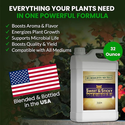 Humboldts Secret Sweet & Sticky Carbohydrate and Saccharide Plant Energy Additive | Indoor and Outdoor Plant Nutrients Enhancer for Growth and Aroma | Boosts Flavor and Development | 32 Ounce