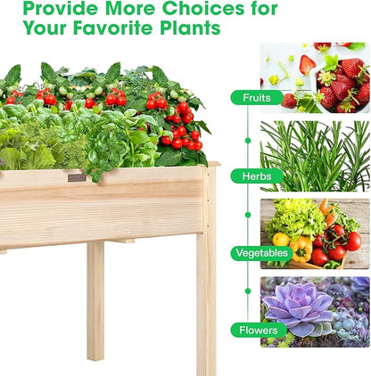 VIVOSUN Elevated Wooden Raised Garden Bed, 48 x 24 x 30 Inches, Outdoor Wood Planter Box w Bed Liner and Gloves for Garden, Patio, Balcony, Backyard and Outdoors, 220-Pound Capacity