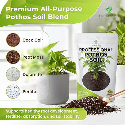 Professional Pothos Soil | Premium All Purpose Blend | Large 2.2 Quarts | Ready to Use for Indoor Plants | Peat Moss, Coco Coir, Perlite, Dolomite | Made in USA