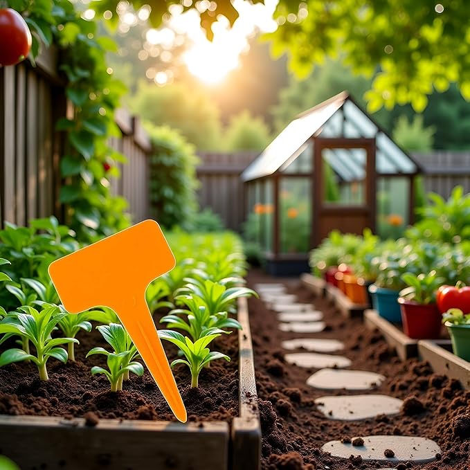 50Pcs Orange Plant Tags Plastic T-Type Nursery Garden Labels Markers Plant Stakes Garden Decoration, Pots, Plant Labels, Planters and Container Accessories,Gardening Tool