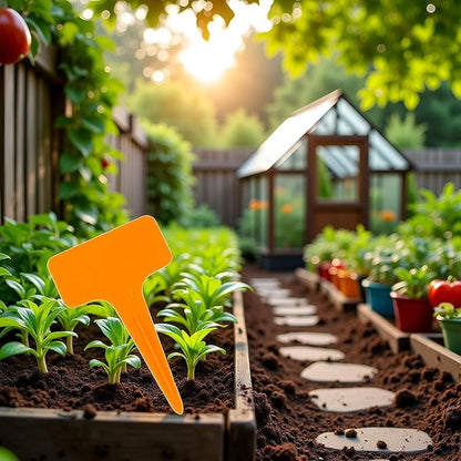 50Pcs Orange Plant Tags Plastic T-Type Nursery Garden Labels Markers Plant Stakes Garden Decoration, Pots, Plant Labels, Planters and Container Accessories,Gardening Tool