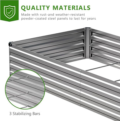 2PCS 12x3x1ft Galvanized Raised Garden Bed Kit,Metal Planter Box for Vegetables,Flowers,Herbs Durable Rust-Resistant Patio Gardening Beds,Silver