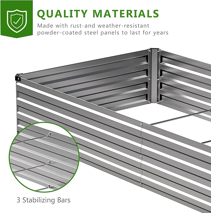 2PCS 10x3x1ft Galvanized Raised Garden Bed Kit,Metal Planter Box for Vegetables,Flowers,Herbs Durable Rust-Resistant Patio Gardening Beds,Silver