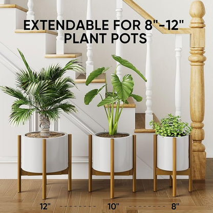 MUDEELA Plant Stand for Indoor Plants: Adjustable Width Fits 8-12 Inch Pots - Mid Century Modern Bamboo Plant Stand - 14.5 Inch Single Tier Small Floor Plant Holder, Light Brown, 1 Pack (Without Pot)
