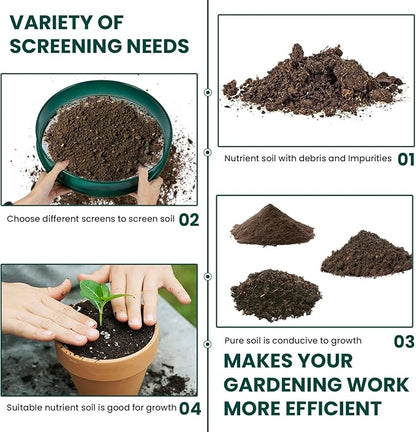 Soil Sifter, 3PCS Soil Sifter Set for Gardening, Stainless Steel Sifter（1/2", 1/4", and 1/8"）