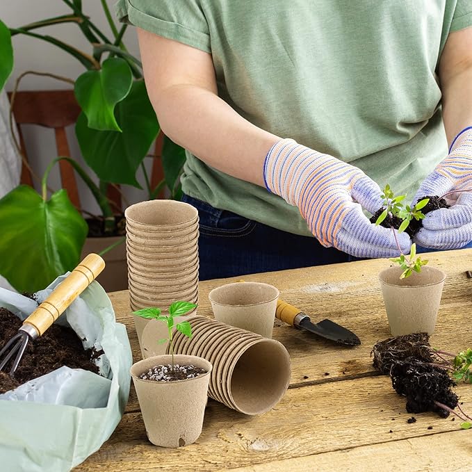 300 Pieces Peat Pots Seed Starters 3.15 Inch Peat Pots Round Biodegradable Seed Starting Pots with 300 Plant Labels, Planter Nursery Pots with Drainage Holes for Vegetable Seed
