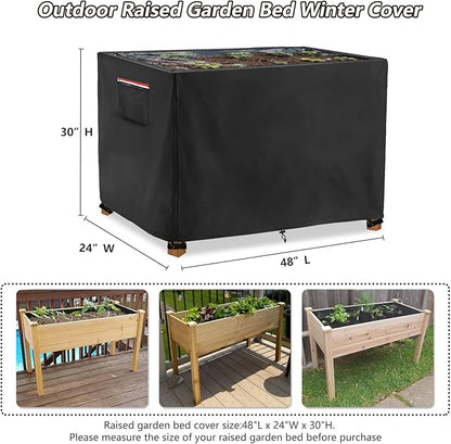 Spring Outdoor Raised garden bed cover With Transparent PVC Top Window,Waterproof Heavy Duty Covers with Split Zipper for 48 x 24 x 30 inch Elevated Wood Planter Box Stand(Black,Cover only) ﻿