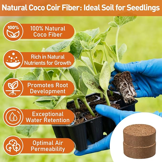 Riare 100 Pcs 40mm Organic Coco Coir Seed Starter Soil, Compressed Coconut Coir Potting Soil Mix for Seed Starting, Coconut Fiber Pellet for Planting Indoor & Outdoor Plants, Vegetables, Garden