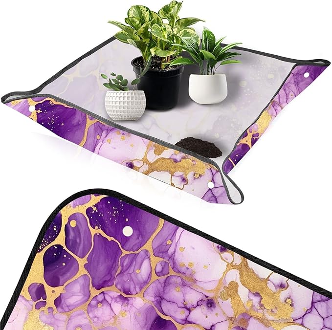 Pardick Repotting Mat for Indoor Plant 19.7"x19.7" Marble Soil Change Mat Waterproof Planting Tray Foldable Succulent Potting Mat Gardening Gifts for Women Men Plant Lovers