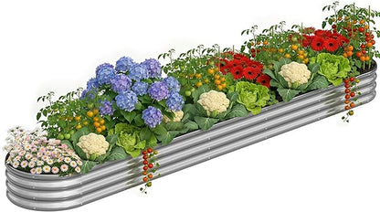 Galvanized Metal Raised Garden Bed Kit for Outdoor Planter Boxes with Easy Assembly,Oval Large Galvanized Gardening Raised Bed for Vegetables, Fruits, Flower (Silver, 12 * 2 * 1ft)