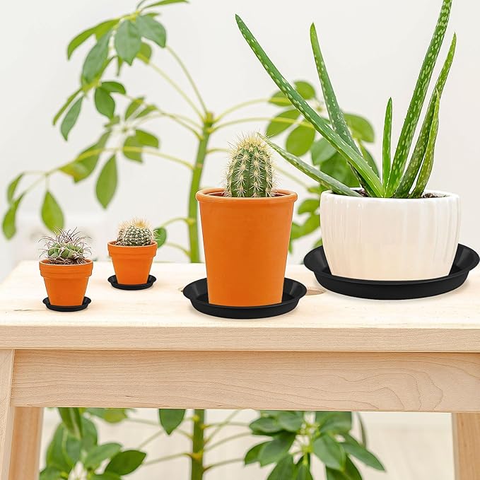 Augshy 18 Piece Plant Tray, 4/6/8/10 inch 4 Sizes Black Plastic Flowerpot Heavy Plant Drip Tray for Gardens, Balconies and Indoors