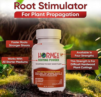 Hormex Rooting Powder #16 (1.60% IBA) for Difficult Hardwood Plants & Trees - Maximum Strength Root Powder, Root Stimulator for Plants, Rooting Hormone for Cuttings, Cloning, & Propagation