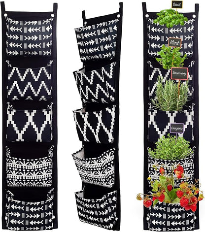 Boho Fabric Hanging Planter (3 Sets of 5 Pockets); Vertical Hanging Herb/Flower Planter
