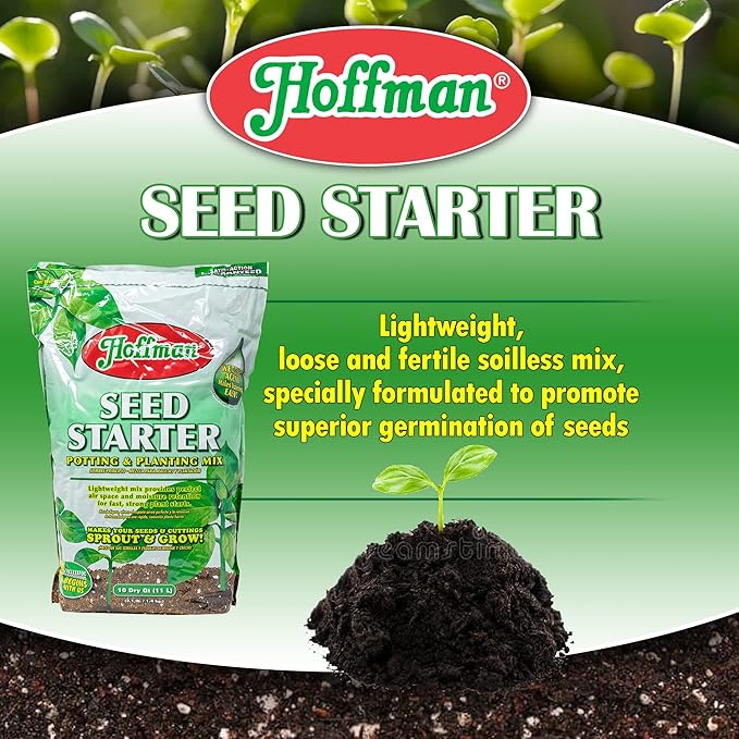 Hoffman Seed Starter Potting & Planting Mix with Wetting Agent for Moisture Retention, 10qt Bag, 3 Pack