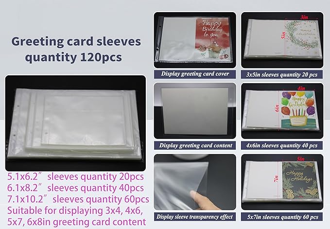 greeting card organizer binder and birthday card holder book,christmas card photo album,binder for greeting cards with sleeves,Suitable for 5x7in, 4x6in, 3x5in cards holds 120 cards (black)