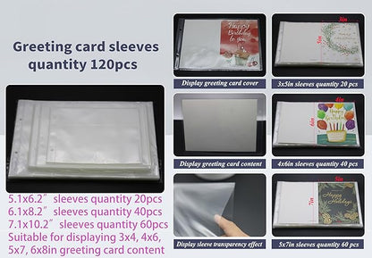 greeting card organizer binder and birthday card holder book,christmas card photo album,binder for greeting cards with sleeves,Suitable for 5x7in, 4x6in, 3x5in cards holds 120 cards (black)