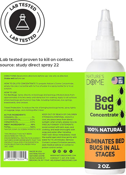 Nature's Dome Bed Bug Concentrate, Makes 16 oz Bed Bug Killer & Mite Killer Spray with 100% Kill Efficacy, Destroys Eggs & Resistant Strains, Derived from Natural Ingredients 2 oz