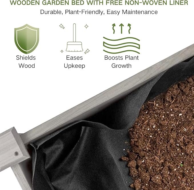8x2ft Outdoor Wooden Raised Garden Bed,Elevated Planting Planter Box for Vegetables/Garden/Lawn/Patio,Gray, 96 x 24 x 9in