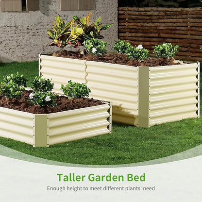 Land Guard 6x3x2ft Galvanized Raised Garden Bed, Planter Boxes Outdoor, Raised Garden Beds Outdoor for Vegetables, Flowers, Herbs, 269 Gallons, Cream Yellow…