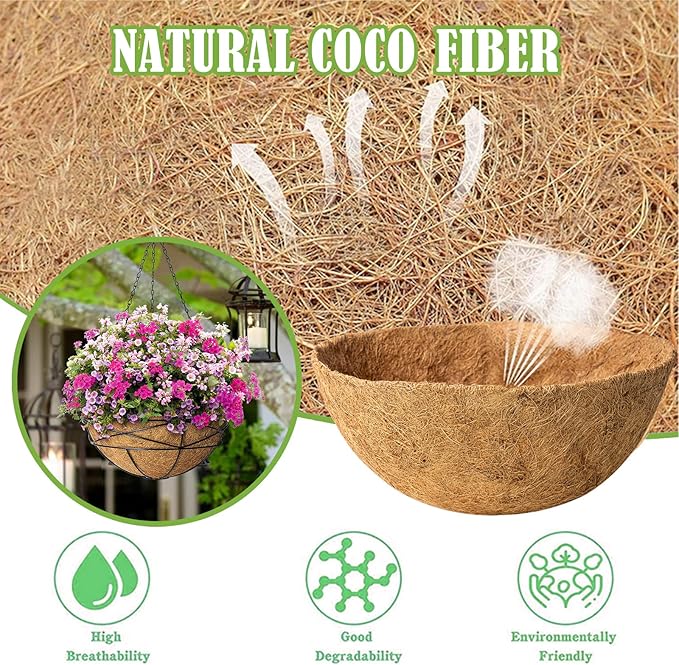 24 Inch Natural Coconut Fiber Liner for planters Round Coco Replacement Liners for Hanging Flower Basket Planter Extra Large Coco Coir Pots for Outdoor Garden Plants – 2 Pack