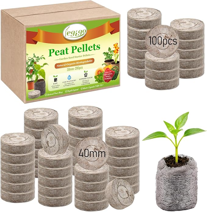Legigo 100 PCS 40mm Peat Pellets Seed Starter Soil, Compressed Seed Starting Pods Plant Starter Soil Pods Plugs for Seedlings, Peat Pods for Starting Seeds, Herbs Tomatoes Flowers and Vegetables