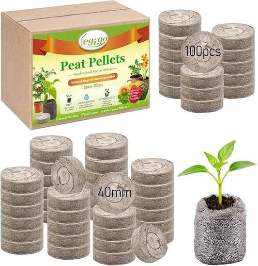 Legigo 100 PCS 40mm Peat Pellets Seed Starter Soil, Compressed Seed Starting Pods Plant Starter Soil Pods Plugs for Seedlings, Peat Pods for Starting Seeds, Herbs Tomatoes Flowers and Vegetables