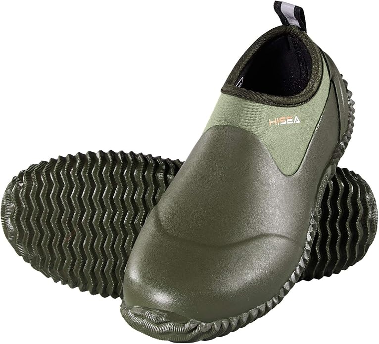 HISEA Unisex Waterproof Garden Shoes, Men's Rubber Rain Boots Women's Ankle Rain Shoes Neoprene Camp Booties Outdoor Slip-On Footwear for Gardening, Farming, Camping, Car Wash, Lawn Care and Yard Work