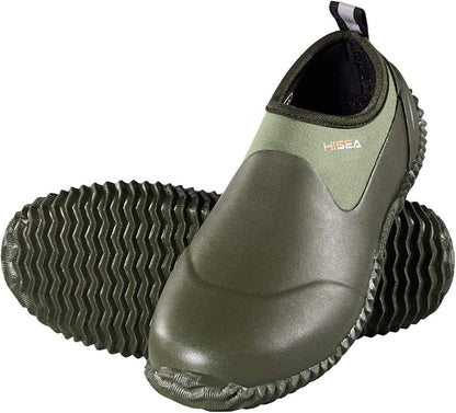 HISEA Unisex Waterproof Garden Shoes, Men's Rubber Rain Boots Women's Ankle Rain Shoes Neoprene Camp Booties Outdoor Slip-On Footwear for Gardening, Farming, Camping, Car Wash, Lawn Care and Yard Work