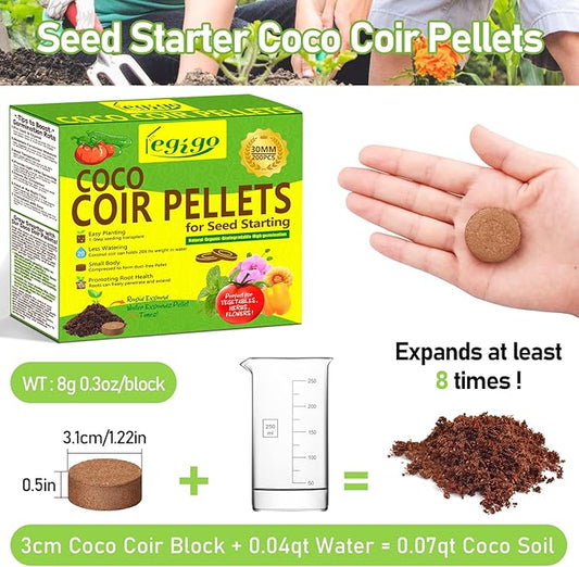 Legigo 200 Pcs 30mm Coco Coir Pellets Seed Starter Soil Mix- Organic Coconut Coir Potting Soil Pods for Seedling, Coco Peat Soil Discs for Indoor & Outdoor Plants Bonsai Herbs Vegetables and Flowers